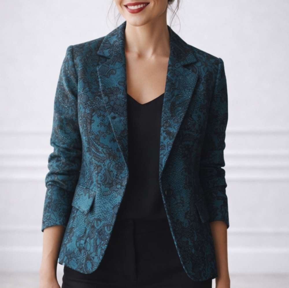 Chico's   Brisway Gunneda Teal with Black Lace Overlay Jacket